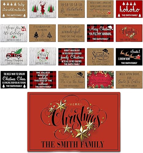 Artsbaba Tapete personalizado con nombre de la familia, tapete de goma antideslizante para puerta, tapete de entrada divertido para decoración del