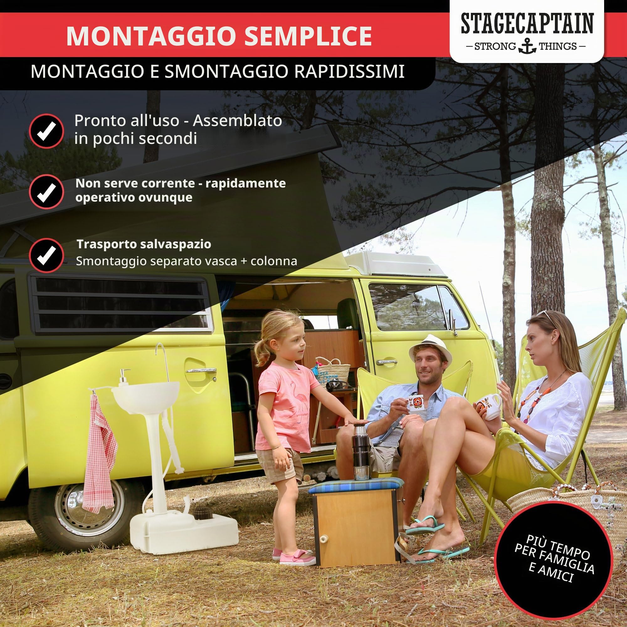 Stagecaptain PSW-17 Quixie Lavabo portatile da campeggio set deluxe - Lavandino mobile lavaggio viaggio all'aperto serbatoio pompa meccanica pedale - Lavello con ruote e serbatoio delle acque