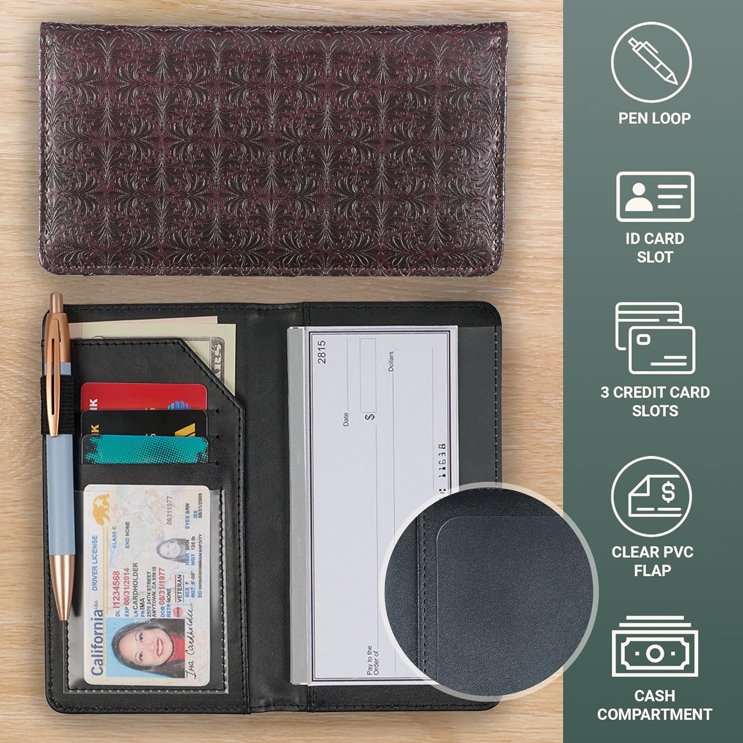 Christian Art Gifts Checkbook Cover for Men 'Blessed Man' Two Tone Brown Christian Wallet Bi-fold Faux Leather Christian Checkbook Cover for Duplicate Checks ID & Cards Pen Loop - Jeremiah 17:7 - Image 4