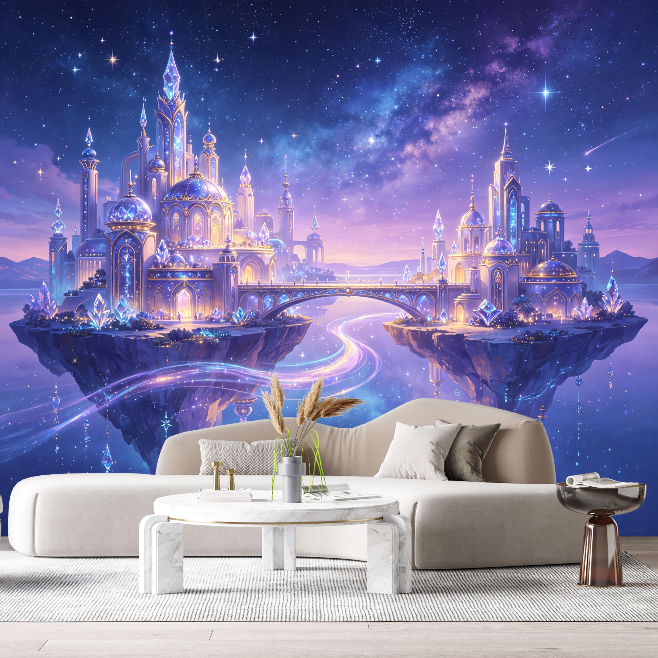 Custom Size Wall Murals Fantasy Floating Castle Celestial Galaxy Starry Sky Modern Contemporary SelfAdhesive Wall Fabric Removable Large Wallpaper for Photo Living Room