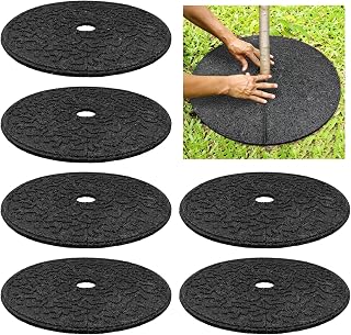 6 Pack 24 Inch Heavy Duty Black Rubber Mulch Tree Rings - Weed Barrier Mats for Landscaping, Tree Root Protection & Grass Control