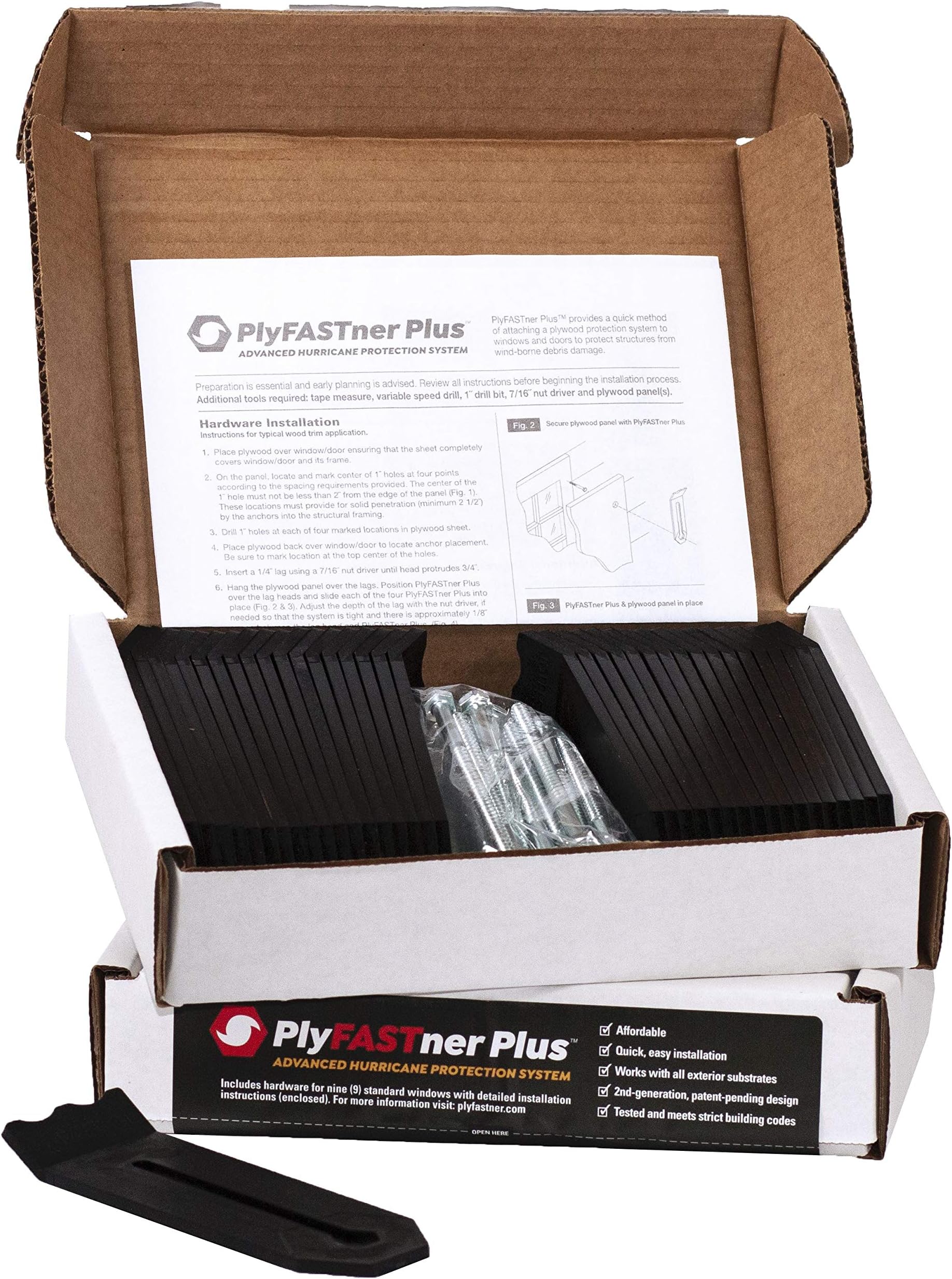 Plyfastner Plus Hurricane Window Fastener - Board-Up Clips, Fits 1/2" Plywood for Quick Deployment, 36-Pack (Covers 9 Windows)