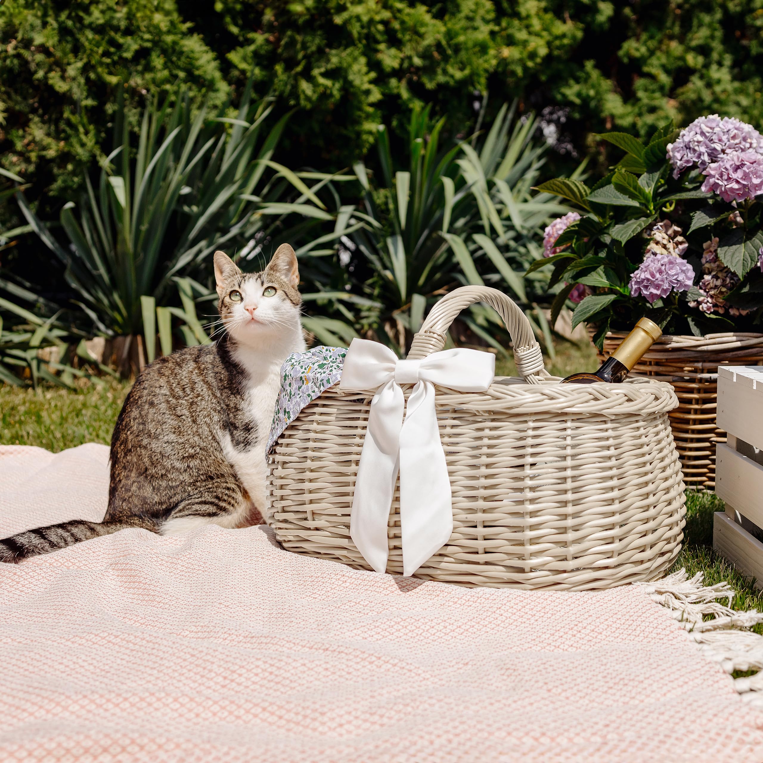 Creative Home Weiße Große Picknickkorb Weidenkorb mit Henkel Einkaufskorb Autokorb | 45 x 32 x 34 cm (+/- 1 cm) | Groß und Leicht | Handgeflochten | Universell und Langlebig Osterkörbchen Geflochten