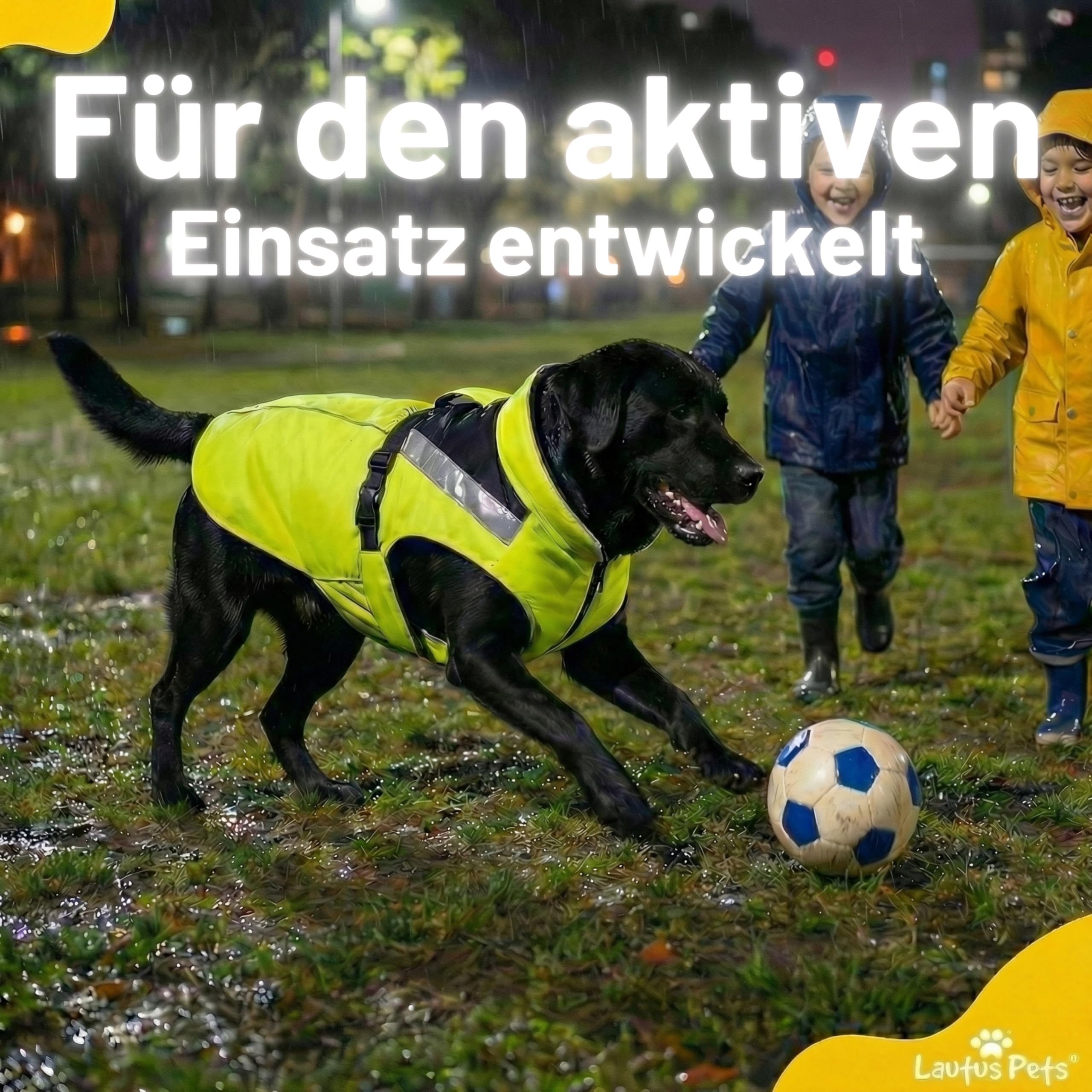 Wasserdichter Hunderegenmantel, reflektierenden Sicherheitsstreifen & Leinenöffnung – Leichte, Jacke für mittelgroße Hunde von Lautus Pets - XL, Gelb