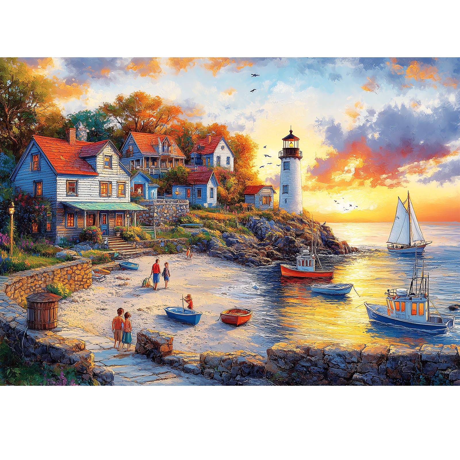 1000 Pieces Puzzles for Adults, Fall Seaside Puzzle, Fishing Village Jigsaw Puzzles 1000 Pieces, Creative Play Holiday Party Gifts Artwork Wall Home Decor, Funny Puzzle for Adults, 28×20 inCarbonfree Certified