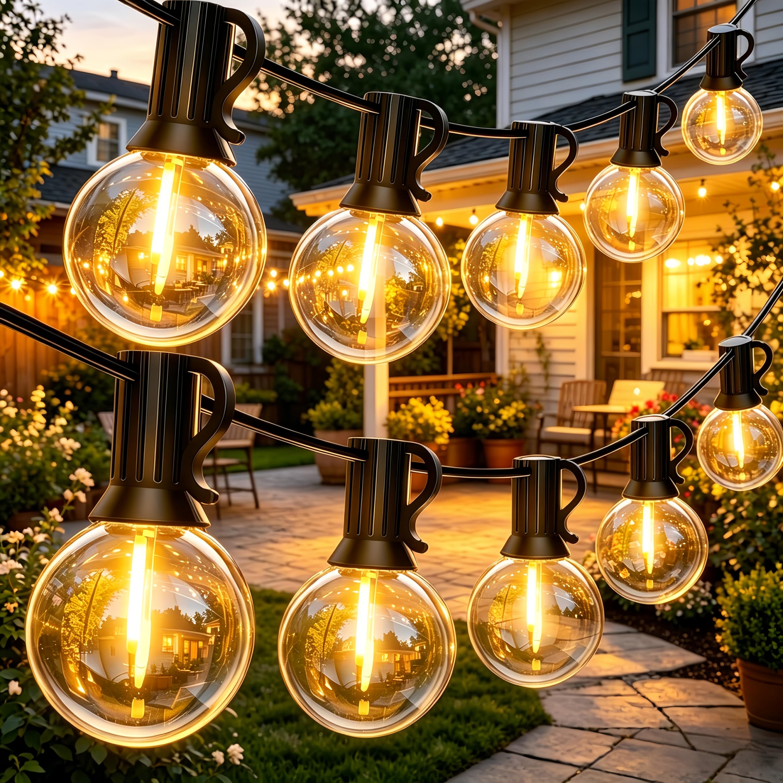 Garden Outdoor Lights Mains Powered 100FT/30M, 50+2 Shatterproof LED Bulb