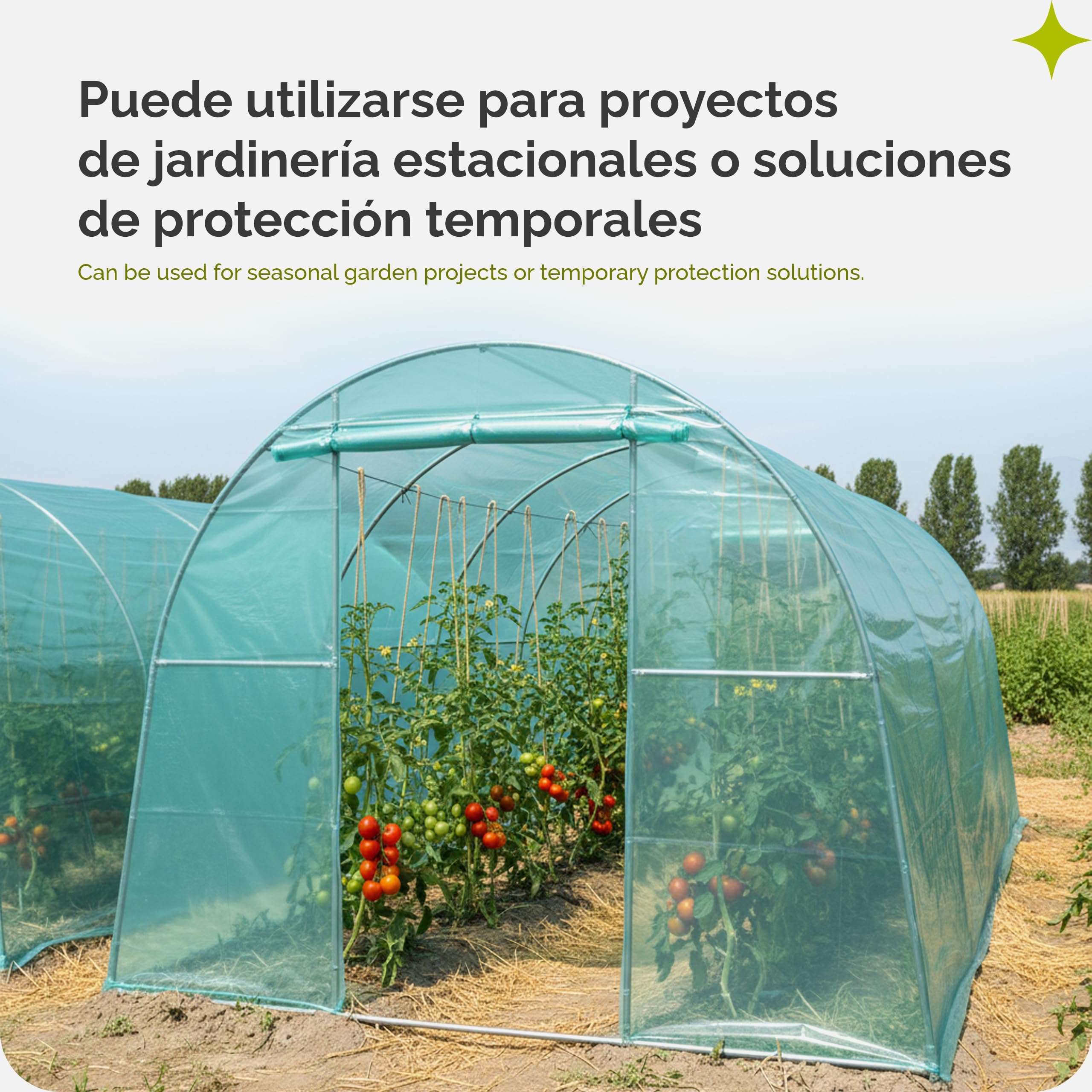 Garronda Plástico para Invernadero de Túnel 8x4 m Profesional - 3 Capas Cubierta Invernaderos Exterior Verde Translúcida 135μm Resistente al Viento UV Plástico Agrícola para Huerto y Jardín GD-0198