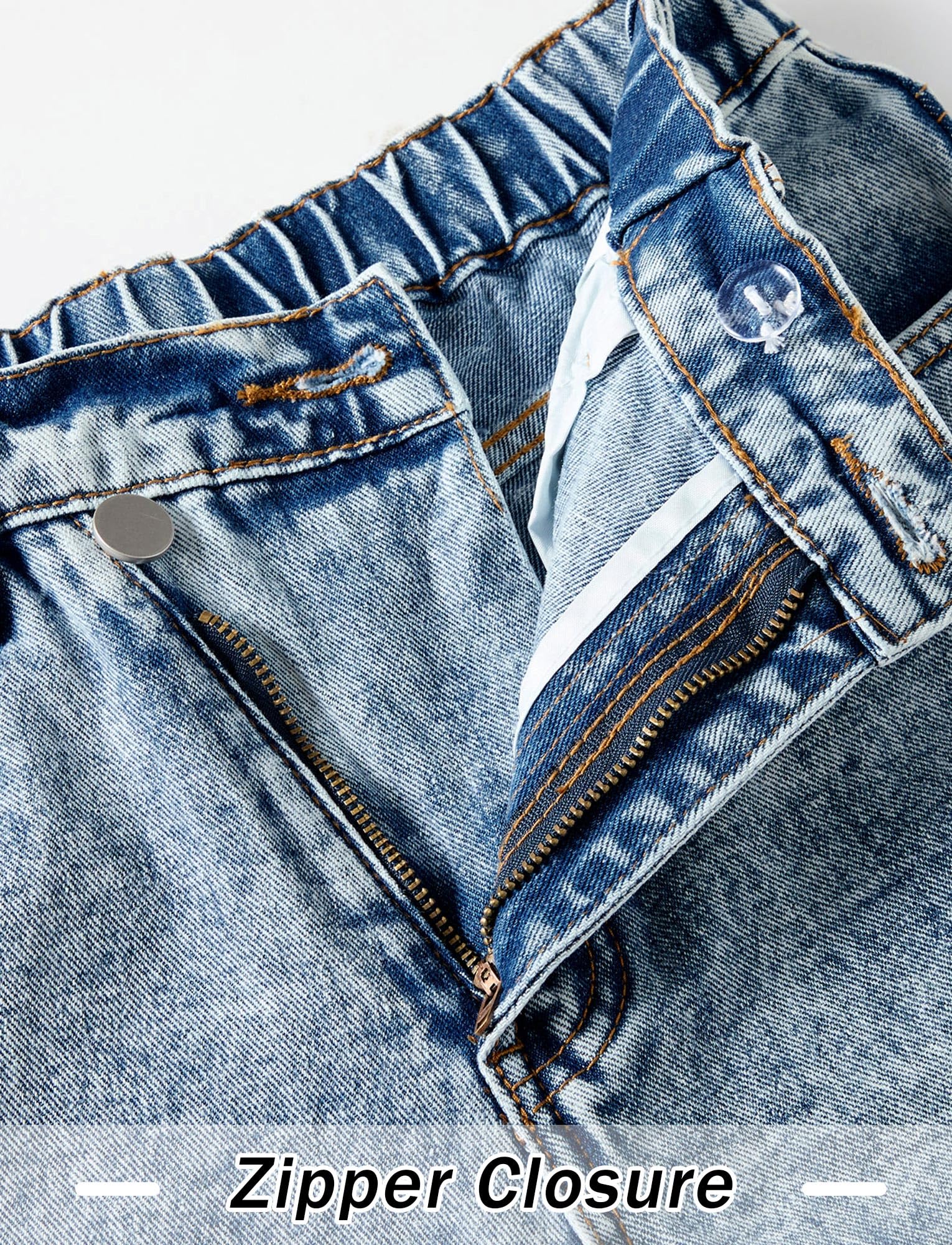 Maeau Jeans Déchiré/Papillon Jambes Larges pour Fille, Pantalon Droit Taille Élastique, Jeans de Jazz Danse Décontracté Ample, Printemps L'été Automne, 8-14 Ans
