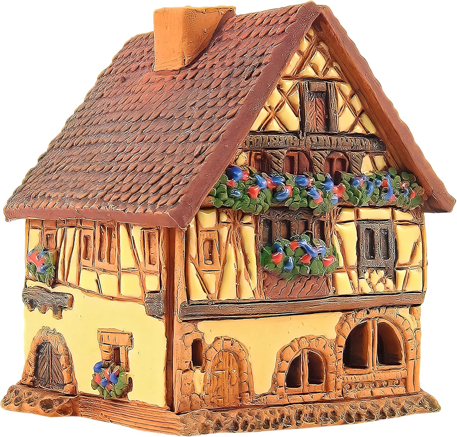 Ceramic Art Cone Incense Holder Room Decoration Handcrafted Collectible Miniature Historical Timbered House in Kaysersberg, Alsace, France R265