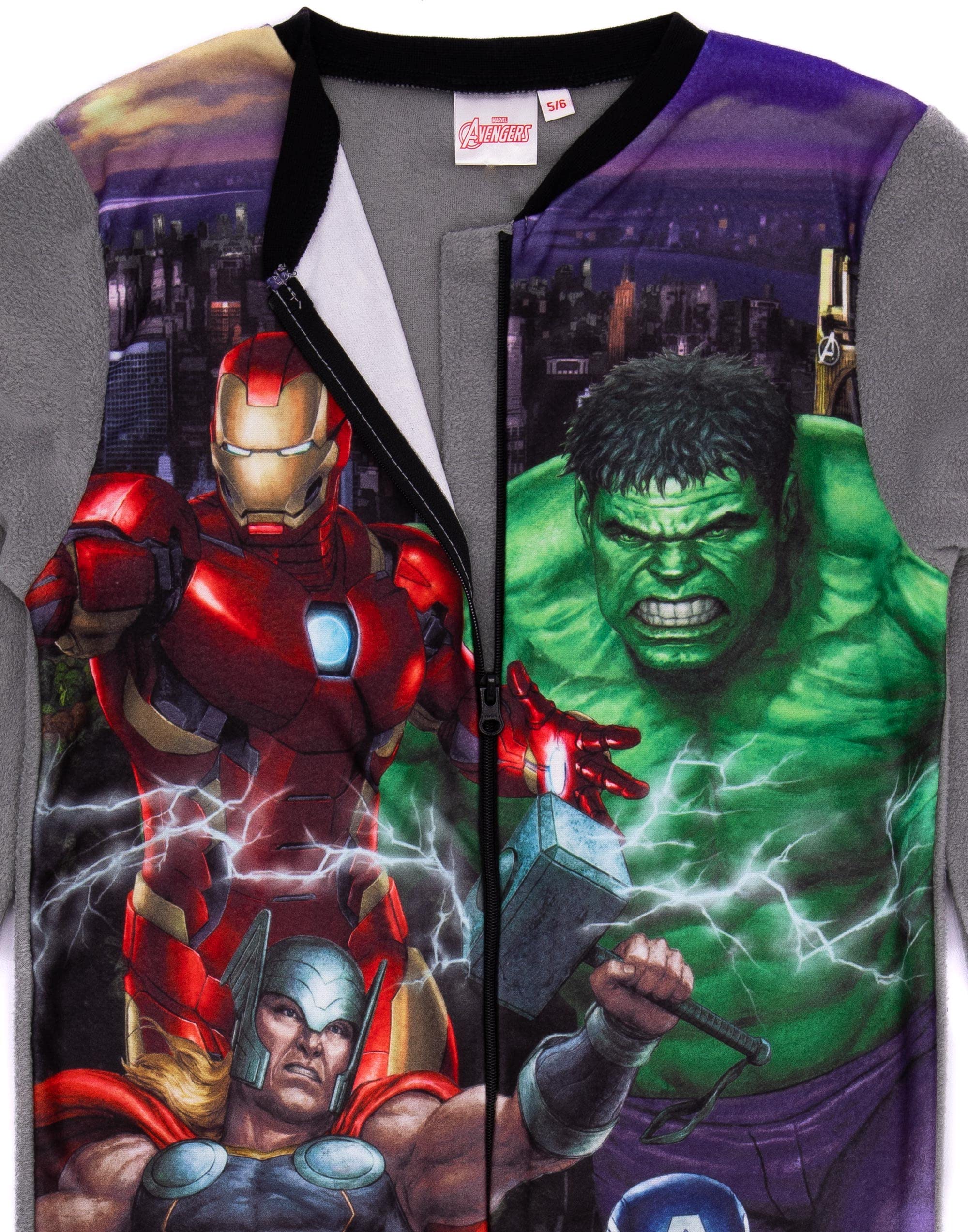 Marvel Avengers Tutina Grigia per Ragazzi | Abbigliamento da casa in Pile Tutto in Uno | Pigiama per Bambini Pigiama Pigiama da Notte | Iron Man Hulk Thor Capitan America | Merce Regalo Accogliente