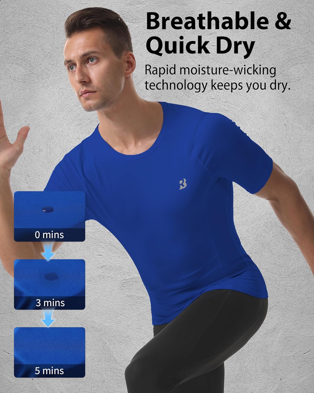 Roadbox 3 Pack Mens Compression Shirt Short Sleeve, Athletic Football Running Base Layer Cool Dry T Shirts for Sports Workout - Image 4