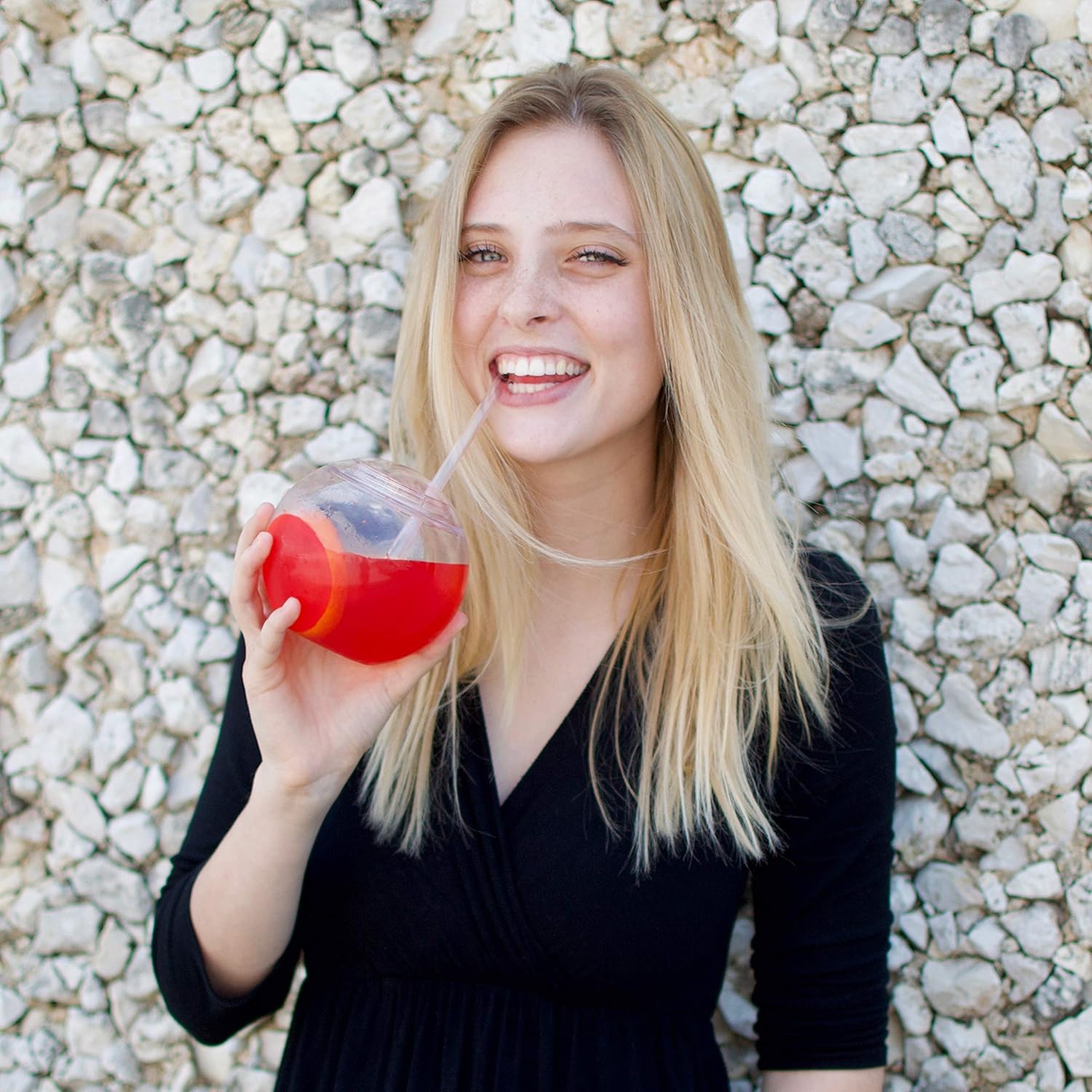 Fish Bowl for Drinks - Sphere Shaped Durable Drinking Party Cups with Cover, 4-Pack (22 oz) - Fun, Unique Design Sits Flat, 4 Straws Included - Great for Dinner and Cocktail Parties and Outdoor Use - Image 9