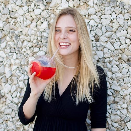 Miniatura 9 de Copas reutilizables con forma de pecera/esfera, 4 unidades (22 onzas), diseño único y divertido, base plana, con 4 popotes incluidos, ideales para