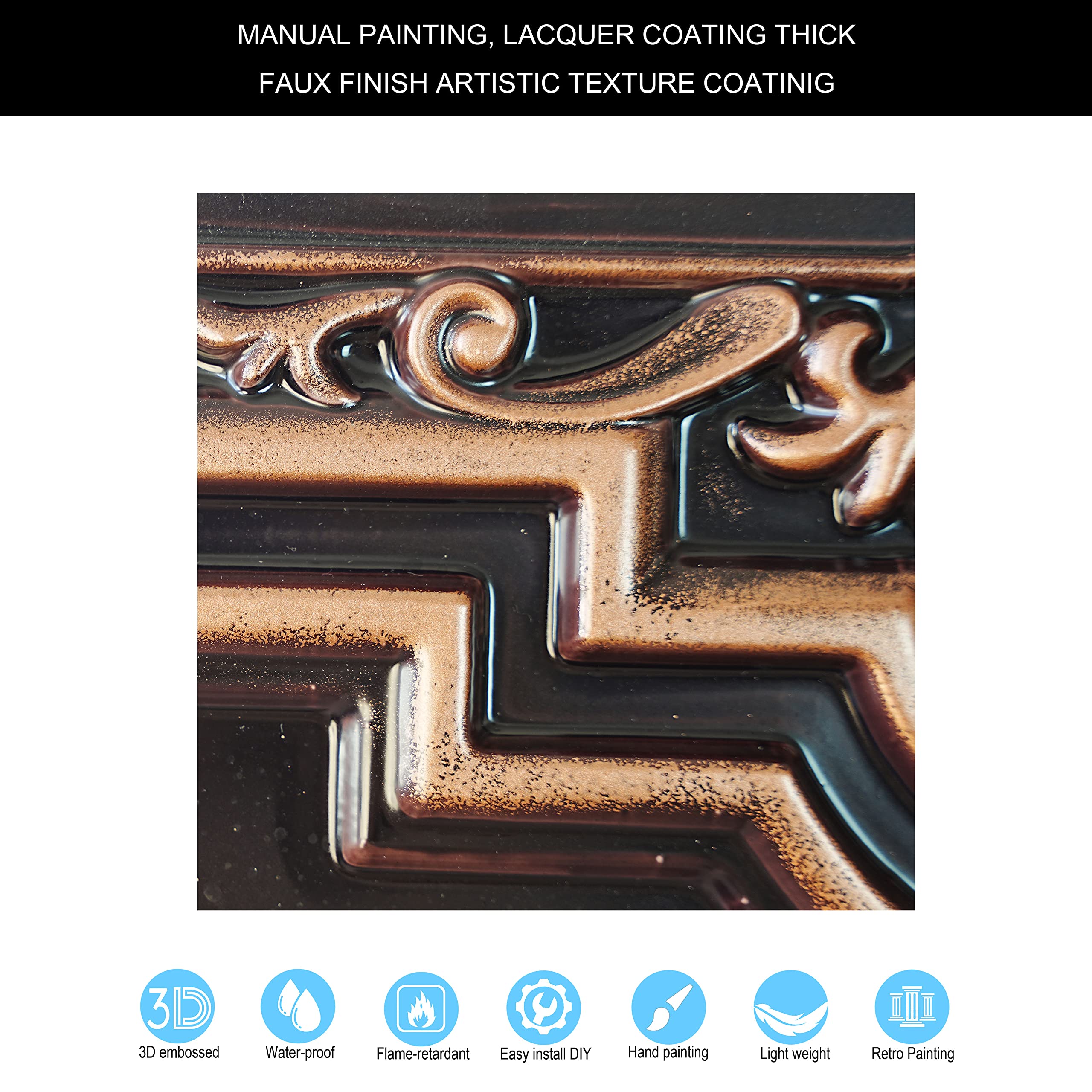 Azulejos de techo de hojalata clavados，Azulejos de techo de hojalata vintage，(PVC de 24"x24")，PL16 cobre tradicional 10piezas