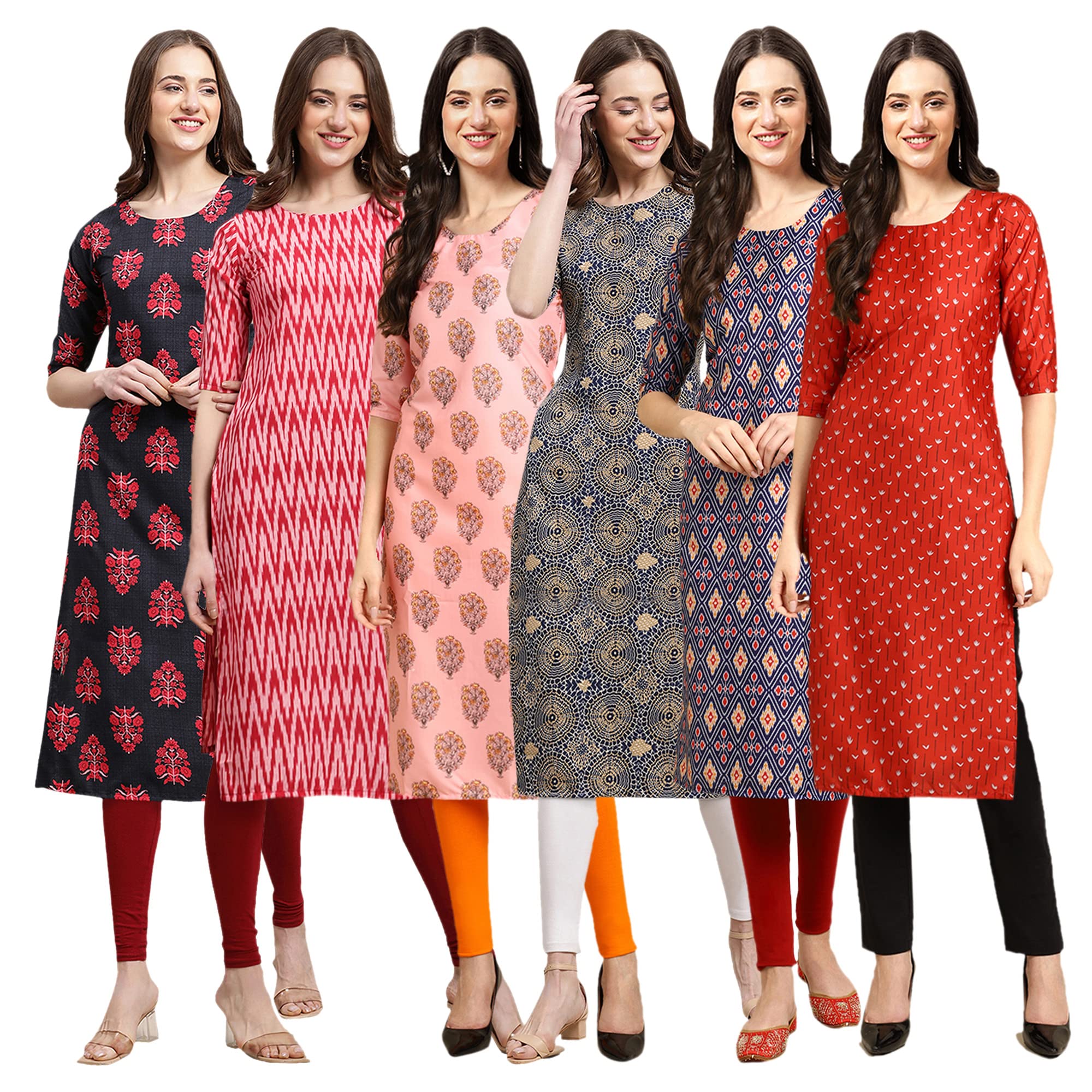 Pinkmint Women's Crepe Digital Print Straight Kurta(Pack Of 6)[Qv-345-328-368-341-358-370-Xxl]