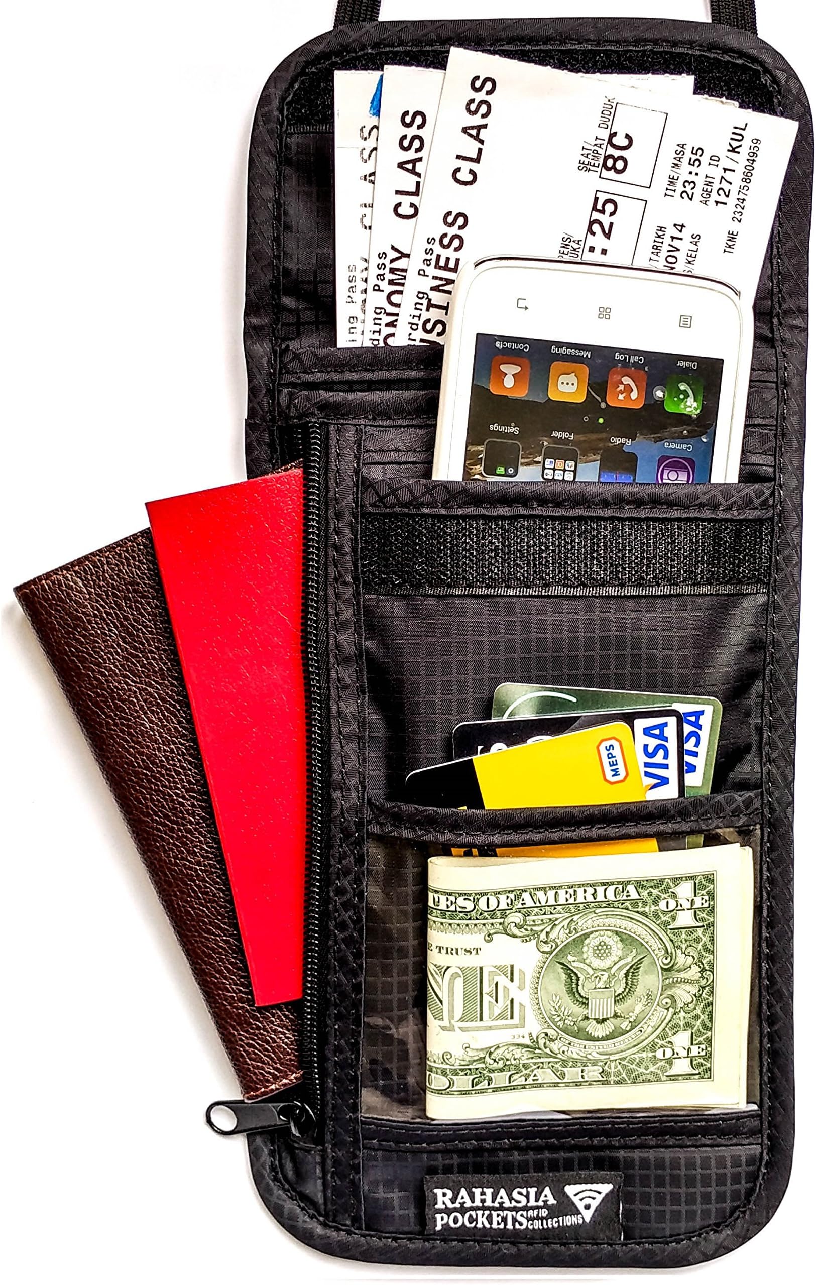 Rahasia Pockets Passport Holder Travel Neck Pouch With RFID Blocking Function