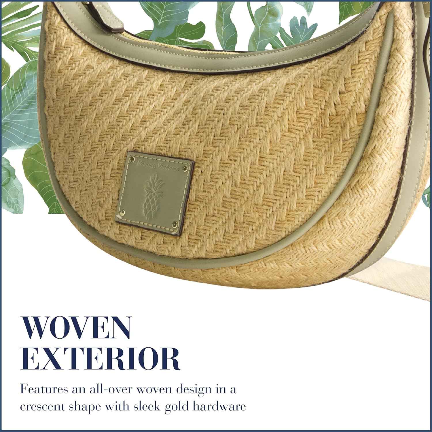 Tommy Bahama Hobo Bag, Women's Crescent Handbag, Woven Design with Adjustable Shoulder Strap, Sage, One Size - Image 3