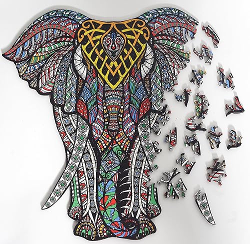 Miniatura 2 de HARTMAZE Rompecabezas de madera decorativo de elefante HM-06, rompecabezas de tamaño pequeño, 171 piezas de rompecabezas de formas únicas, hermoso