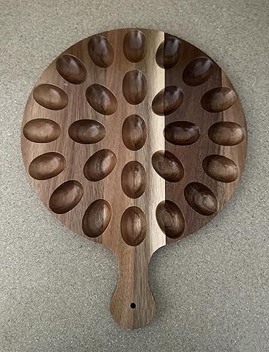 Miniatura 2 de Plato de huevo Deviled 25 agujeros redondo reversible plato de huevos devilados y tablero de embutidos, plato de madera de acacia de calidad premium