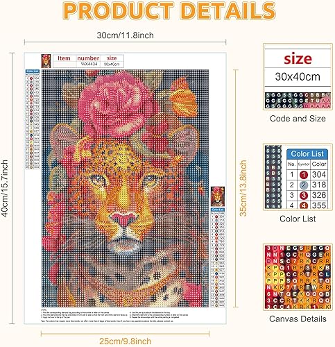 Miniatura 3 de EOBROMD Kits de pintura de diamante de leopardo para adultos, kits de pintura de diamantes 5D de animales para niños principiantes, pintura de