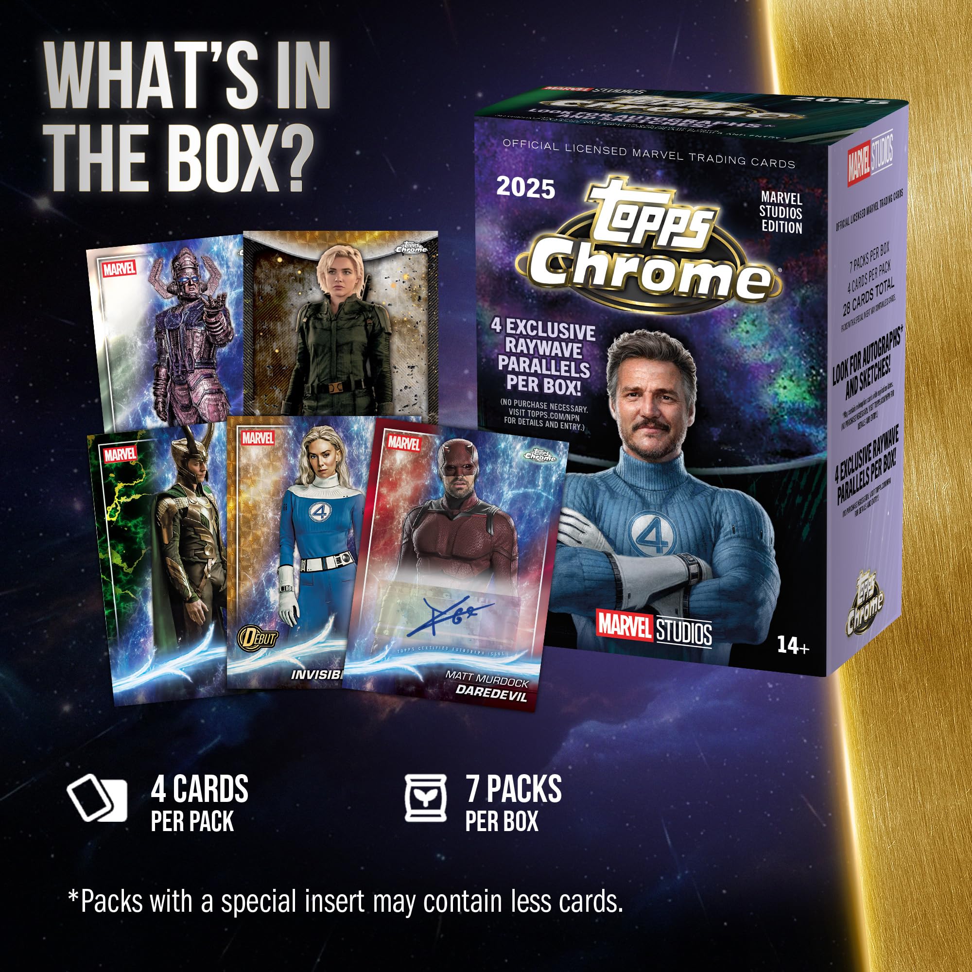 2025 Topps Marvel, Studios, verchromt, Fabrikversiegelung, Wert-Box