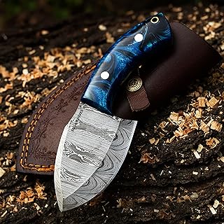 Handmade 7'' Fixed blade Damascus steel skinner knife, EDC KNIFE with leather sheath - SUSA KNIVES