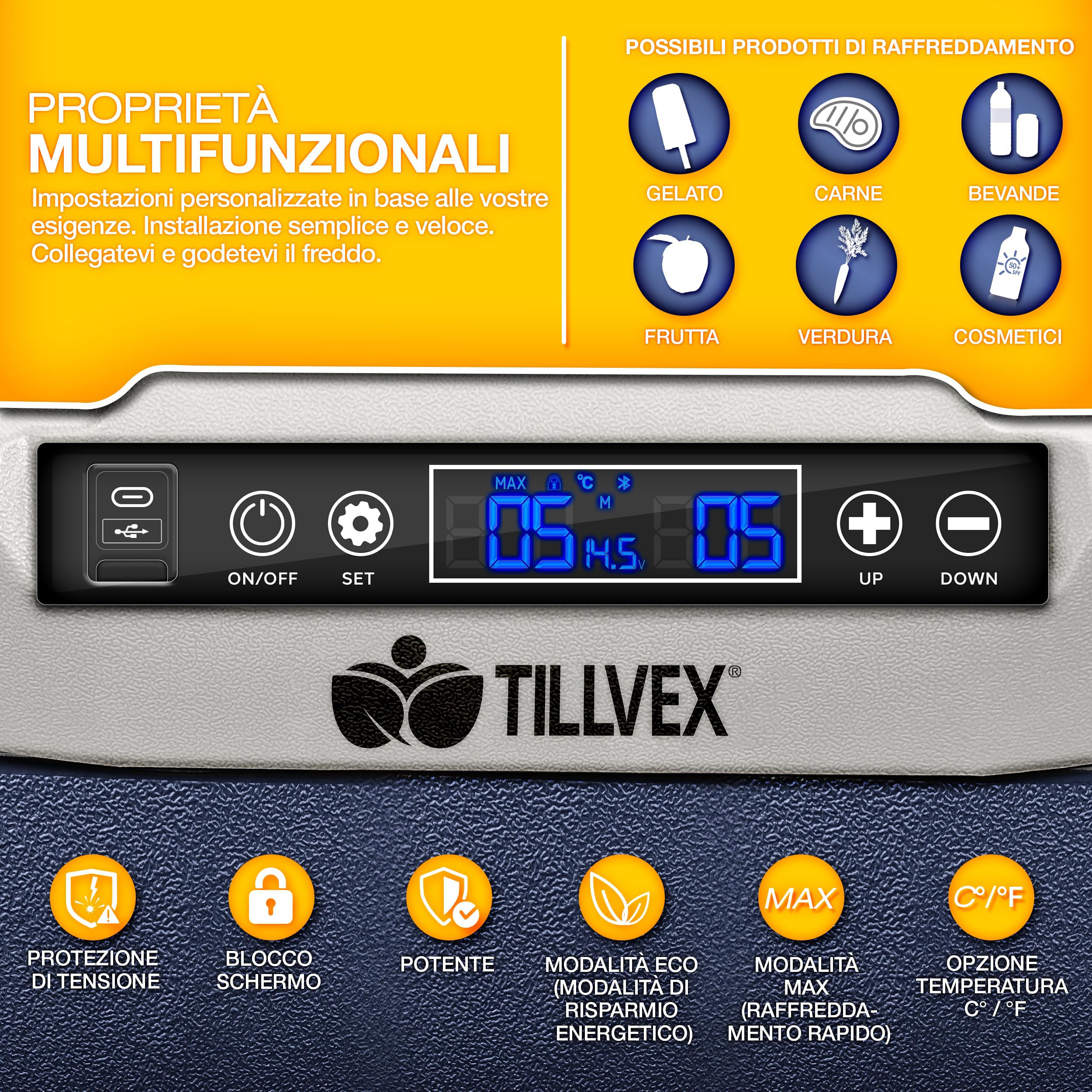 Tillvex Frigorifero Compressore Elettrico 50 Litri WIFI-APP 12/24V 230V -20°C Camper Camping