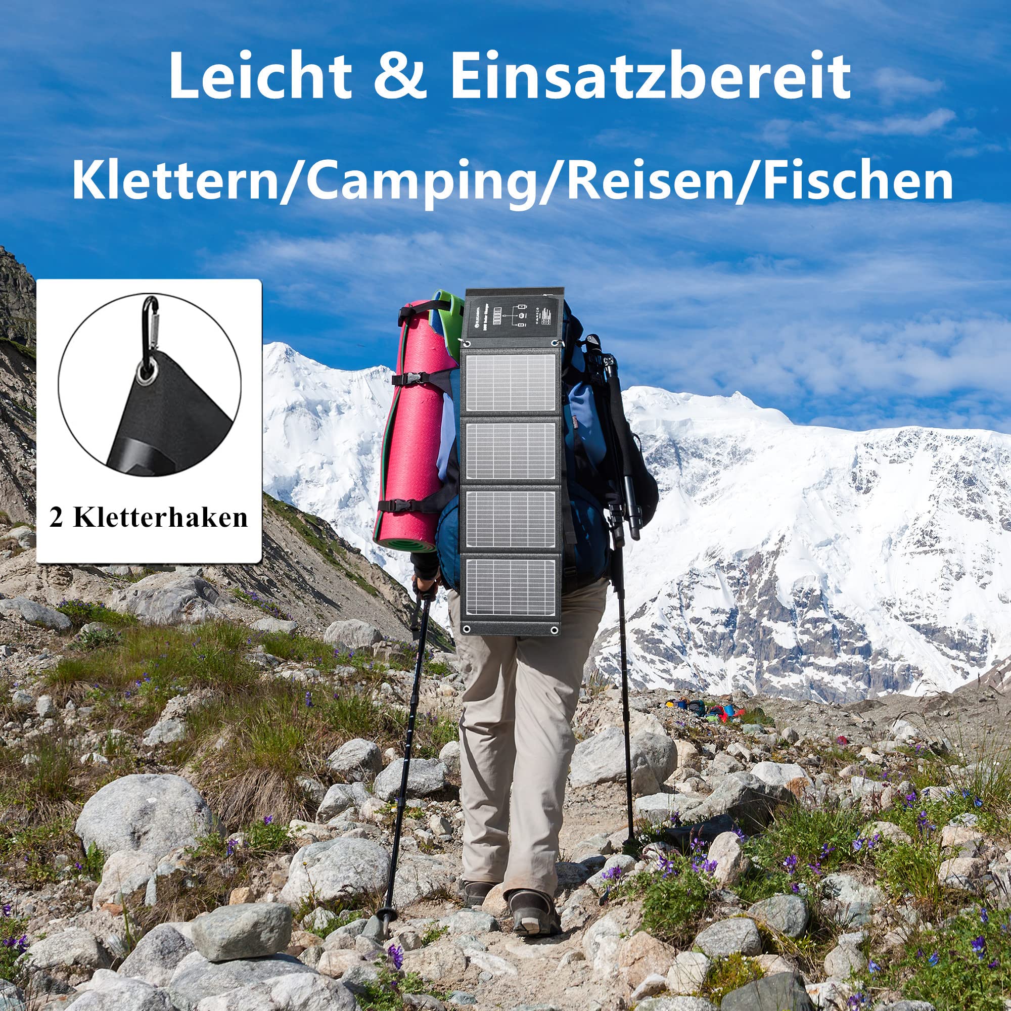ELECAENTA 30W ETFE Przenośna Ładowarka Solarna 3 Porty USB PD18W QC3.0 USB-C Zamek Panel Słoneczny Przenośny Zestaw Paneli Słonecznych Wodoodporny dla Telefonów Komórkowych Smartfonów Tablet Powerbank