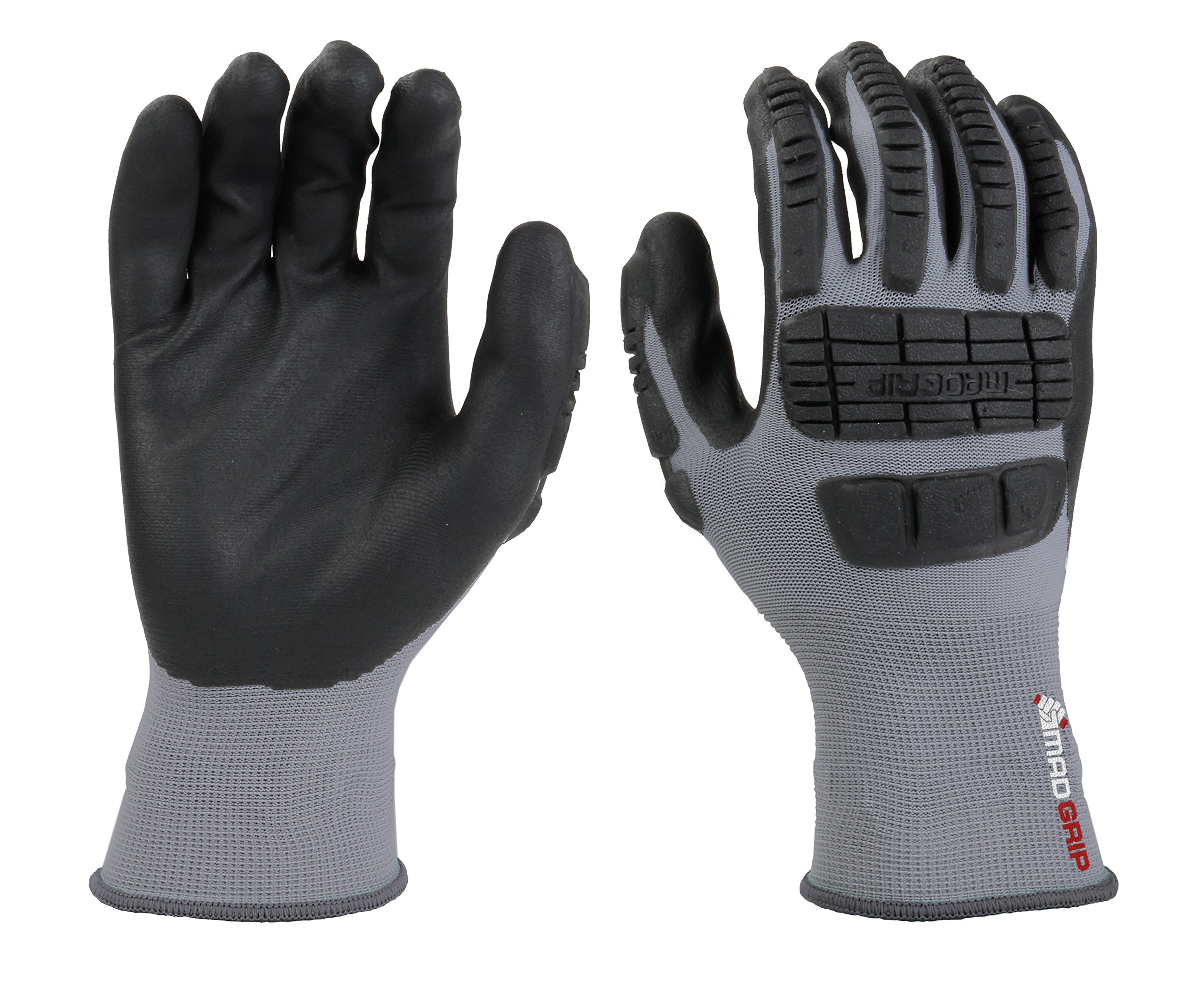 MadGrip Ergo Impact Foam Nitrile Palm Glove, Medium, Grey/Black