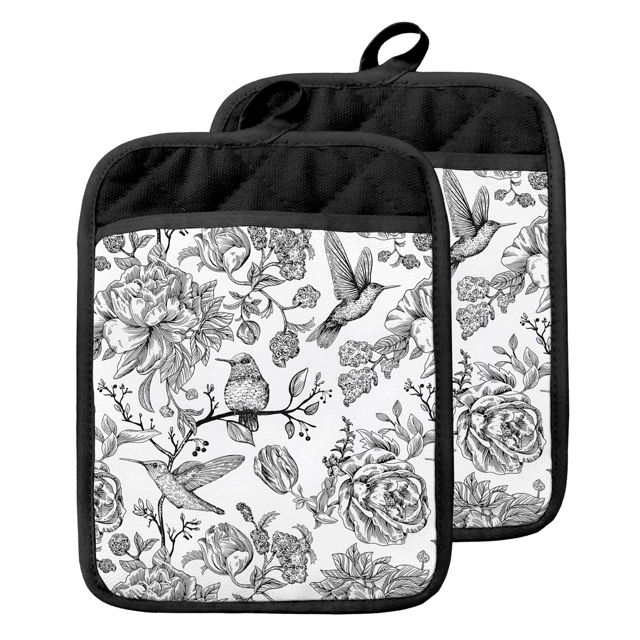 Maniques résistantes à la chaleur à motif floral et poches de protection