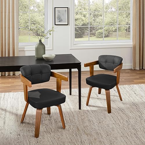 Miniatura 7 de Art Leon Silla de escritorio de oficina en casa, silla moderna de mediados de siglo, silla de oficina de piel sintética sin ruedas, cómoda silla con