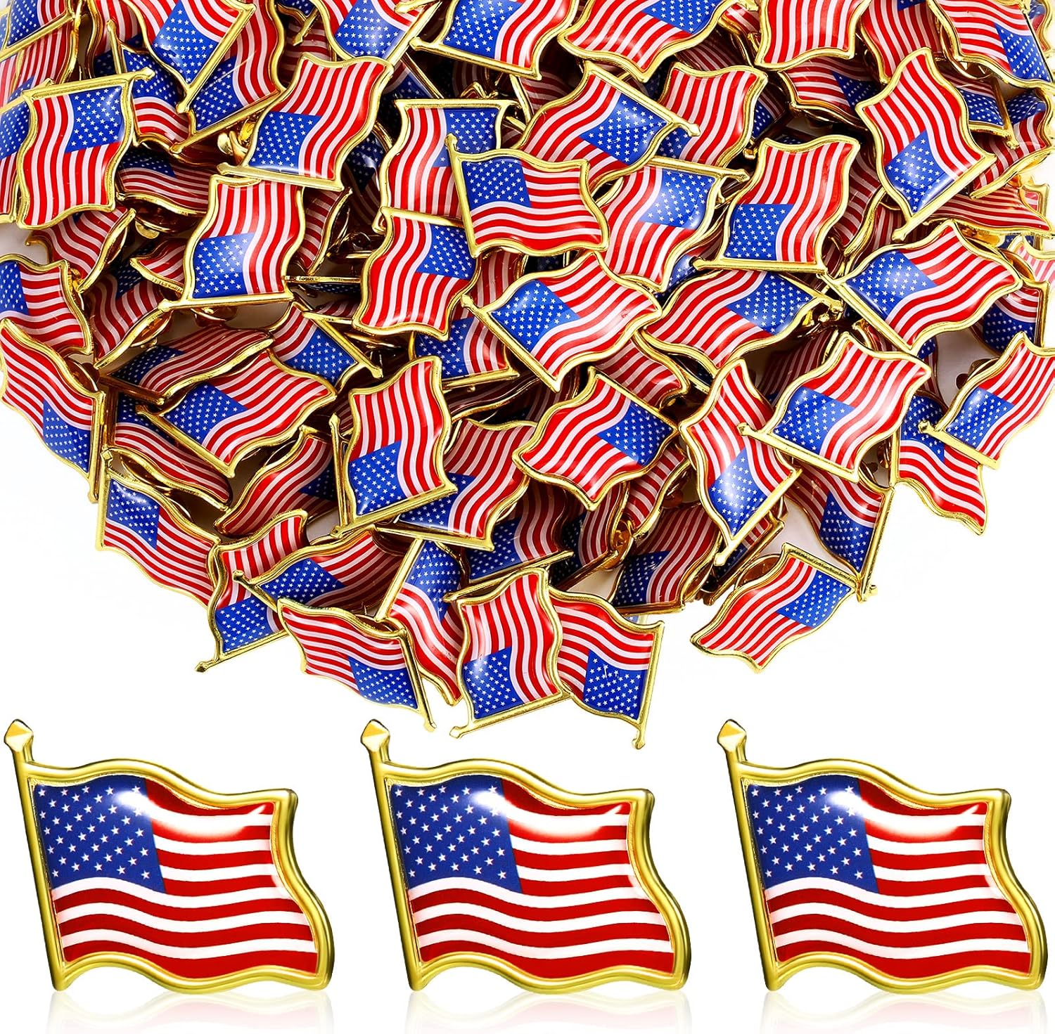 Fumete 200 Pcs American Flag Lapel Pins Bulk, USA Patriotic Souvenir Badge, Enamel Suit Jacket Lapel Pins Bulk