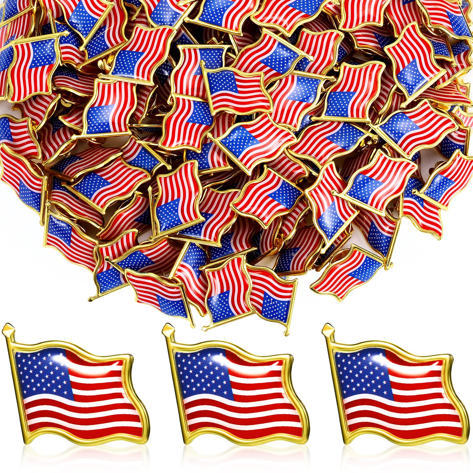 Fumete 200 Pcs American Flag Lapel Pins Bulk, USA Patriotic Souvenir Badge, Enamel Suit Jacket Lapel Pins Bulk