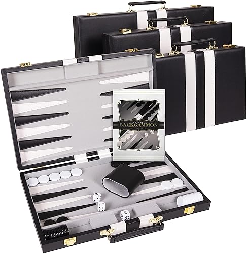 Vista 46 de Backgammon Set - Juego de backgammon clásico azul mediano de 15 pulgadas para adultos, juego de mesa con funda de cuero premium, la mejor guía