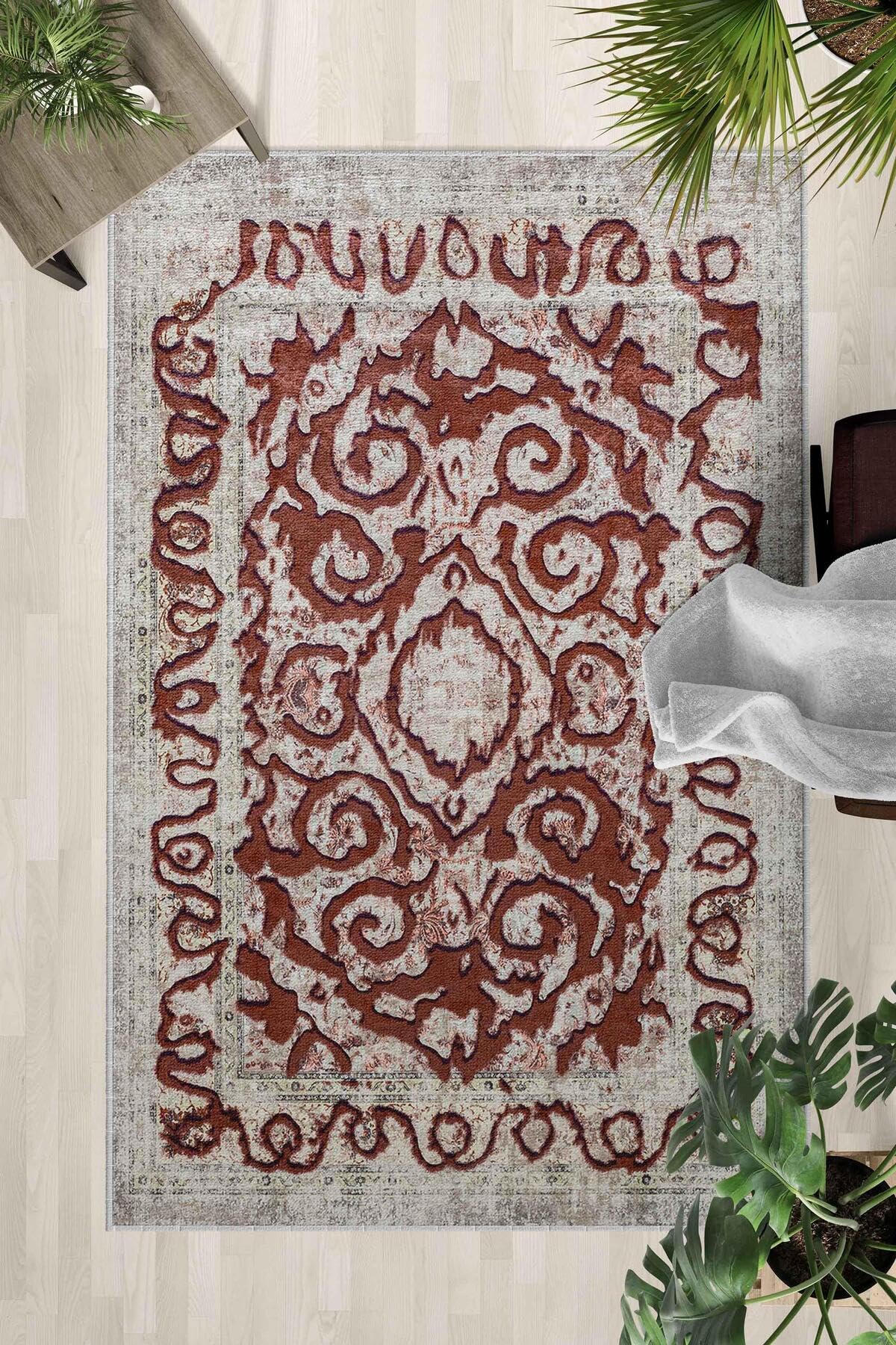 Monnhein Çok Renkli Halı 0043 - Yıkanabilir, Kaymaz Taban, Dijital Baskılı, Leke Tutmaz, İnce Hav, Modern Salon, Oturma Odası, Yatak Odası ve Mutfak için Dekoratif Halı