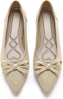 Ablanczoom Ballet Flats Shoes for Women: Dressy Pointed Toe Bow Knit Flats Comfortable Slip On Work Business Casual Shoes