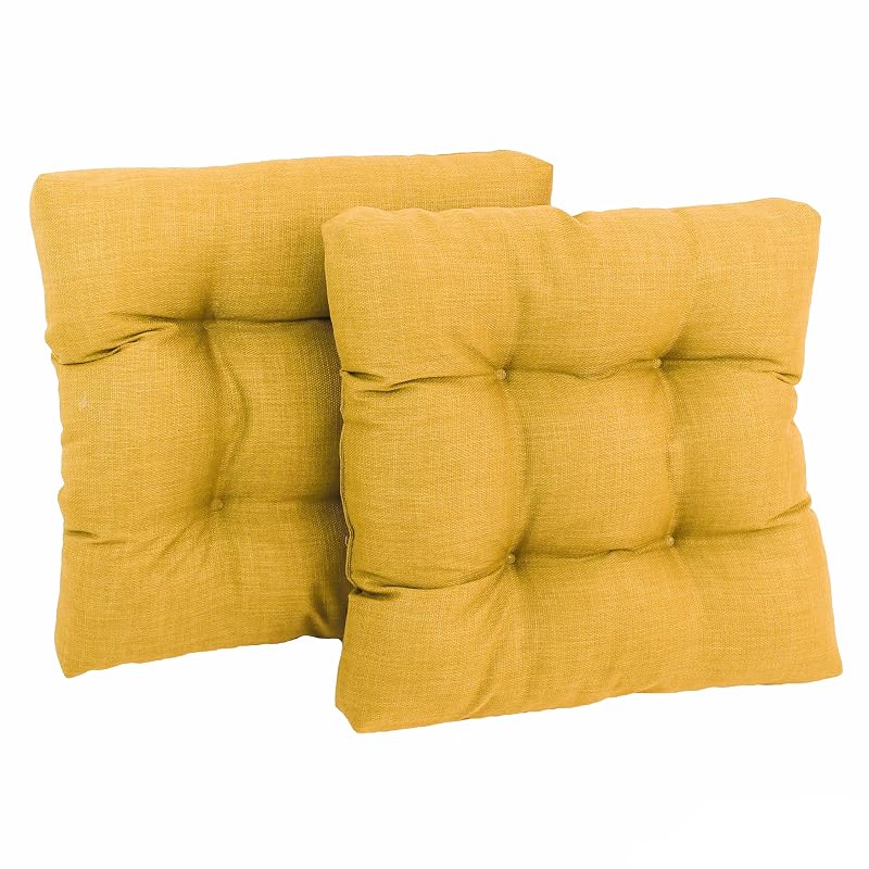 Blazing Needles Squared Solid Spun Polyester Tufted Dining Chair Cushions Set, Set of 2, 19", Lemon