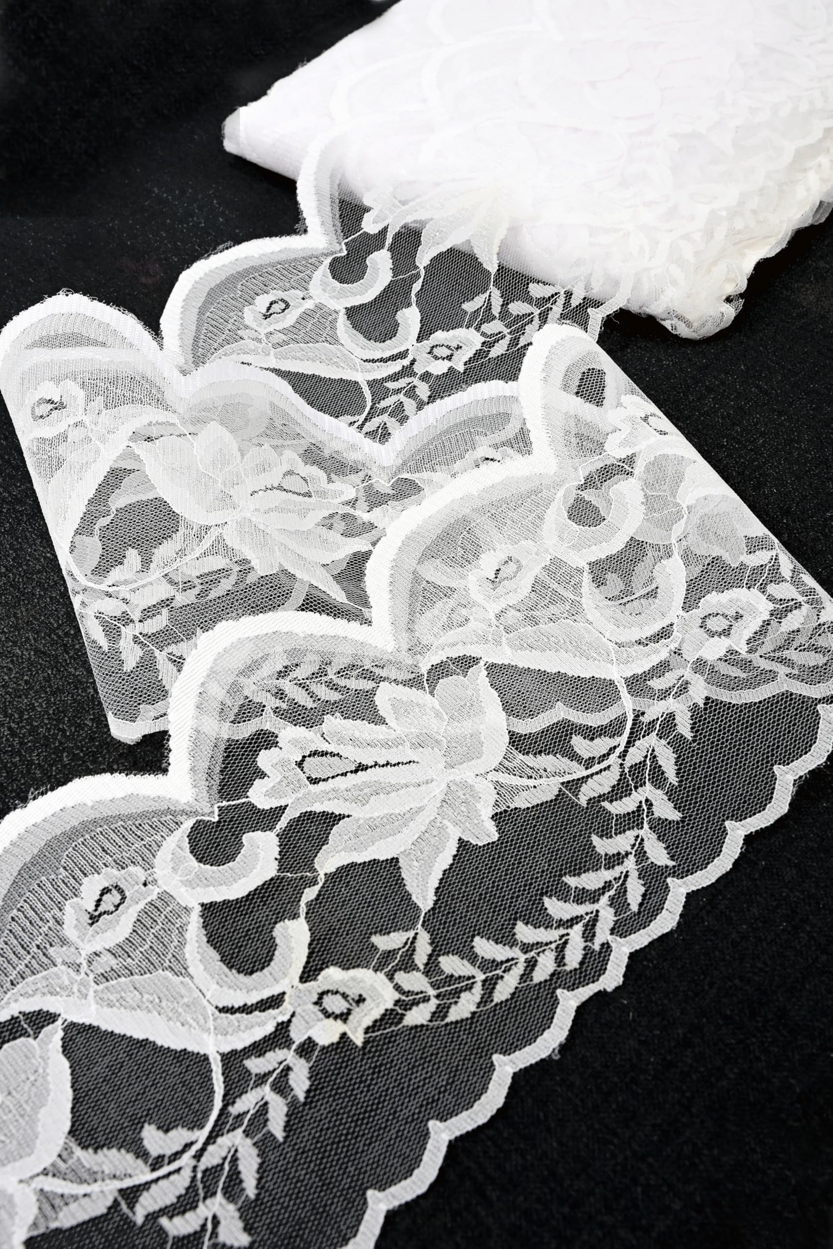 DIVERTS Soft Lightweight Nylon Lace and Border Material Dyeable, Net Ribbon for Wedding Invitation Card, Curtain, Tablecloth Slipcover, Sofa Cover Dupattas, Saree Suit Borders,10 Mtr x 11CM (White)