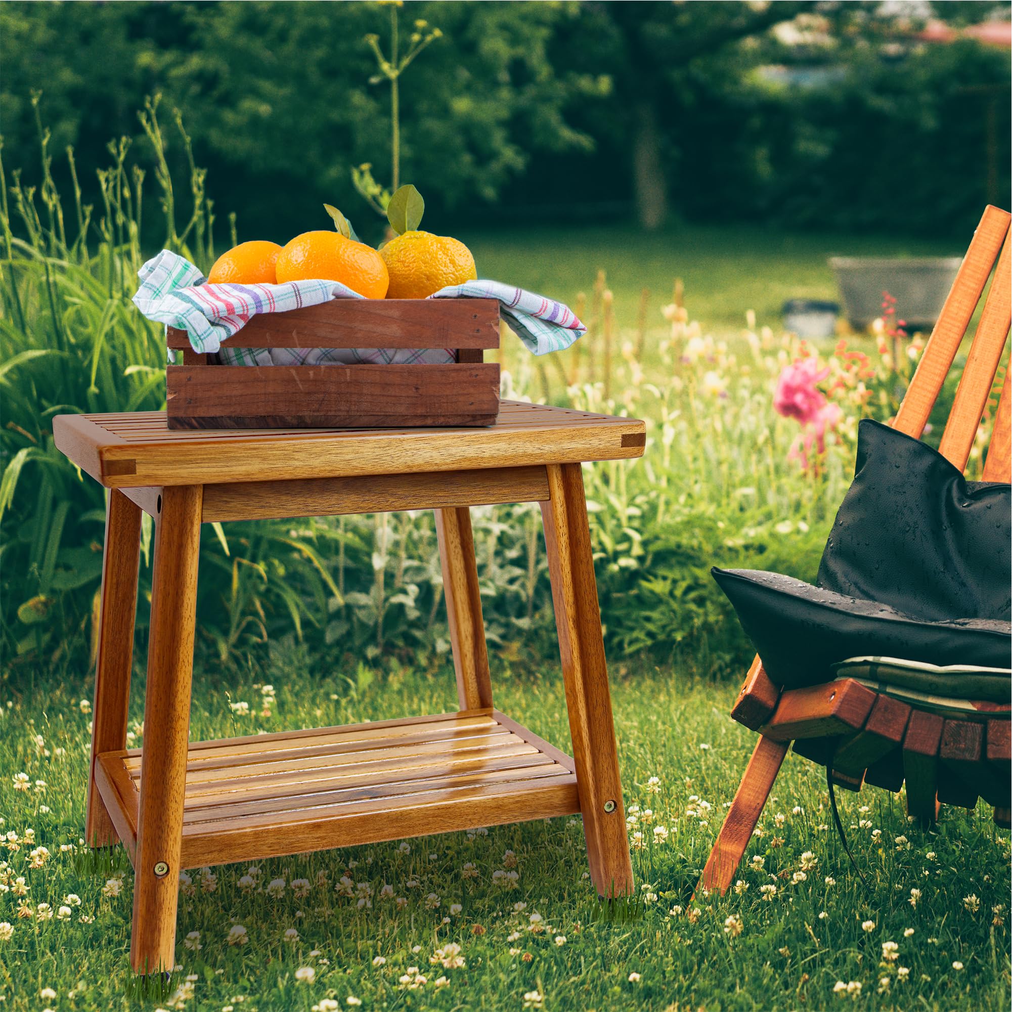SENSUNIQ Acacia Wood Side Table, Sofa Table for Small e, Outdoor