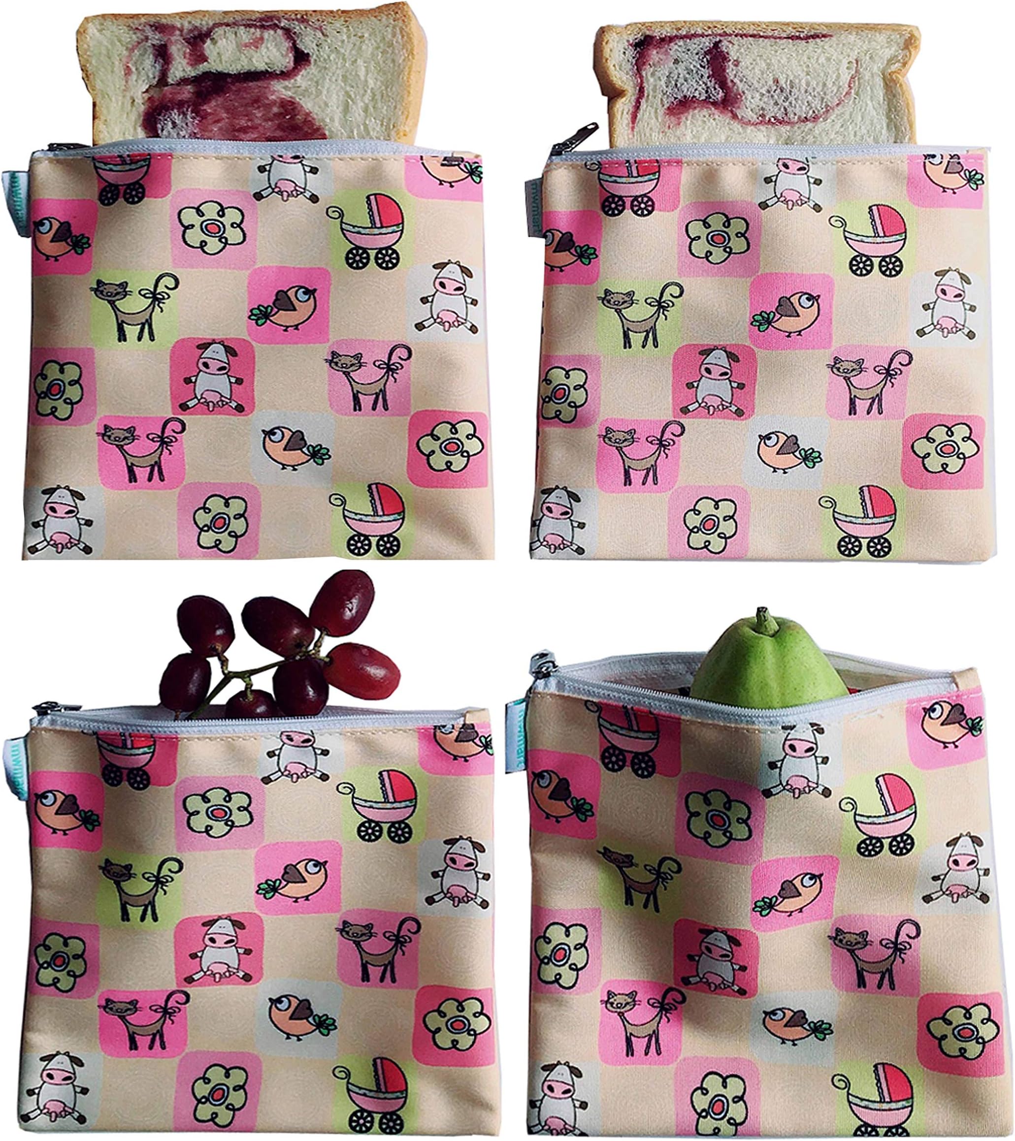 Reusable Snack Bags Sandwich bags Washable Food Safe BPA-free Lead-Free PVC-Free 4 Pack