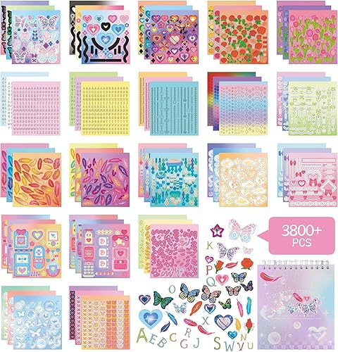 60 hojas de calcomanías Kpop, libro de bobina, más de 3800 calcomanías lindas Kawaii con patrones coloridos y varios patrones, autoadhesivas,