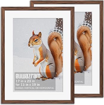 Rustic Walnut 17x23 Frame - Set of 2, 17 x 23 Poster Frame with Mat for 13x19, Picture Frames for Artwork, Puzzles, Photos and Movie Posters