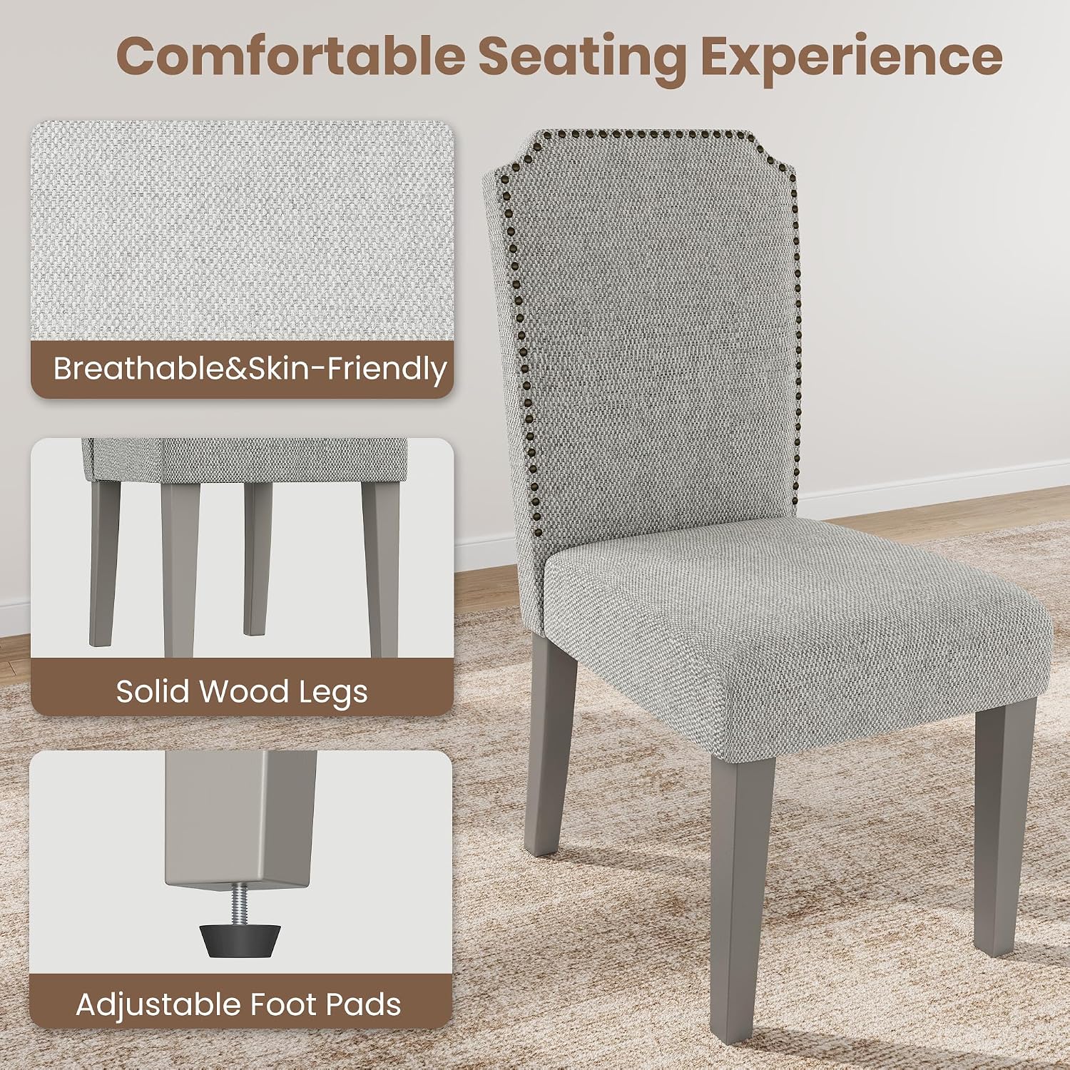 GarveeHome 5-Piece 70.8 Inch Oval Dining Table Set with Upholstered Dining Chairs, Kitchen Table with Wood Base, High Back Dining Chair with Wood Legs for Kitchen (1* Table + 4* Chairs, Gray+Gray)
