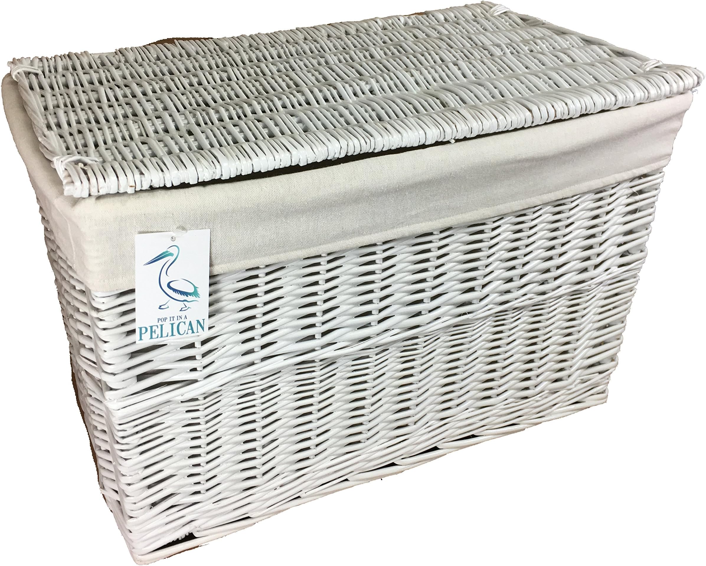 Furnitureandyourhome 75 litre White Wicker storage hamper. 3 Great sizes. Washable Lining TIDY UP YOUR HOME - Great for bedding, clothes, washing, toys, shoes. In bedroom, lounge or hallway