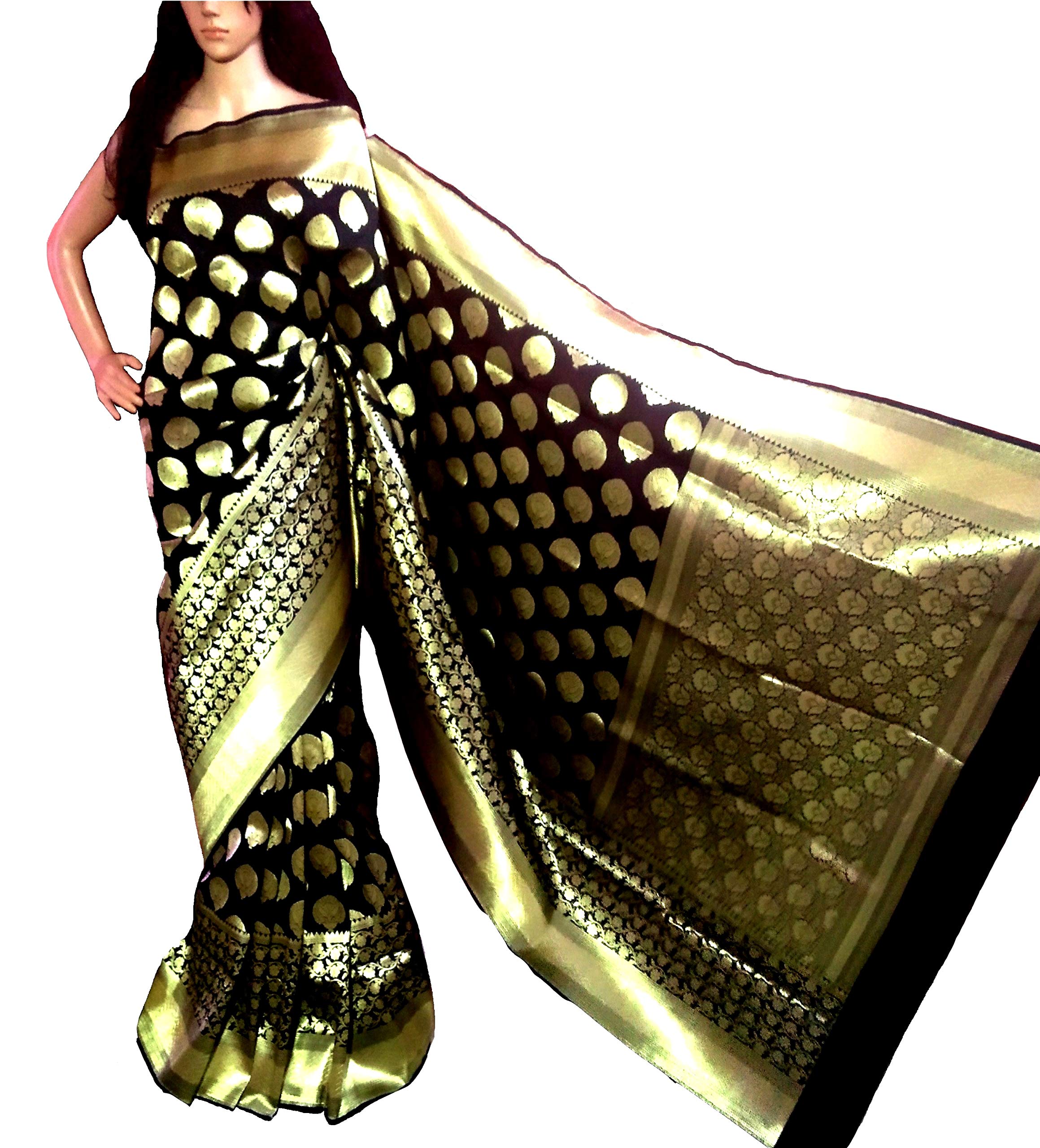 RIAA COLLECTIONWomen's Gorgeous Vibrant Soft Banarsi Katan Silk Hand Woven With Blouse Pc.