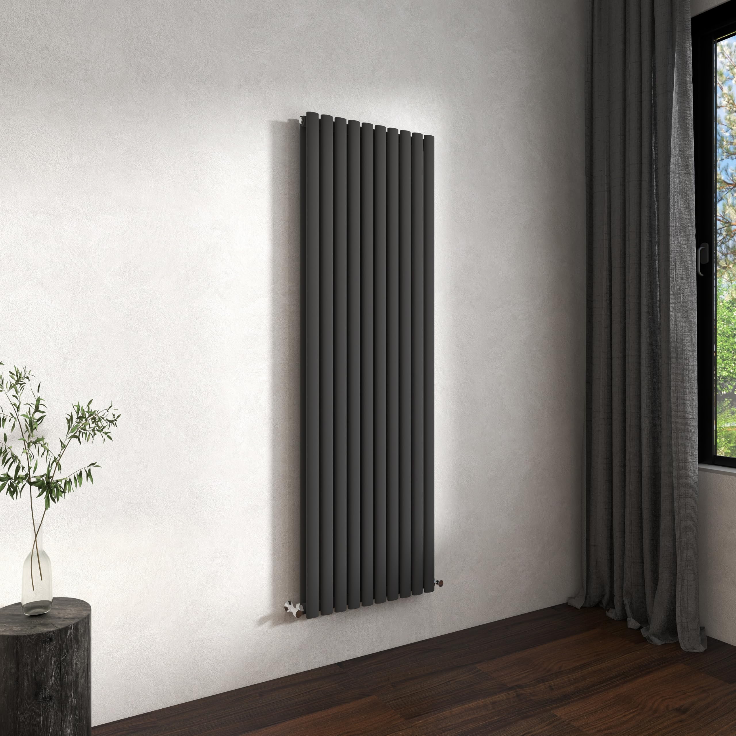 Traditional Vertical Oval Column Radiator, 1600x590mm Anthracite Modern Heating Radiators, Double Panel Wall Mounted Heater Rads, Perfect for UK Hallway, Living Room Central Heating,Tall Radiator