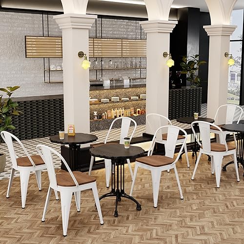 Miniatura 5 de Arlunar - Sillas de comedor de metal de 18 pulgadas, juego de 4 sillas de comedor blancas apilables con respaldo y taburetes de madera