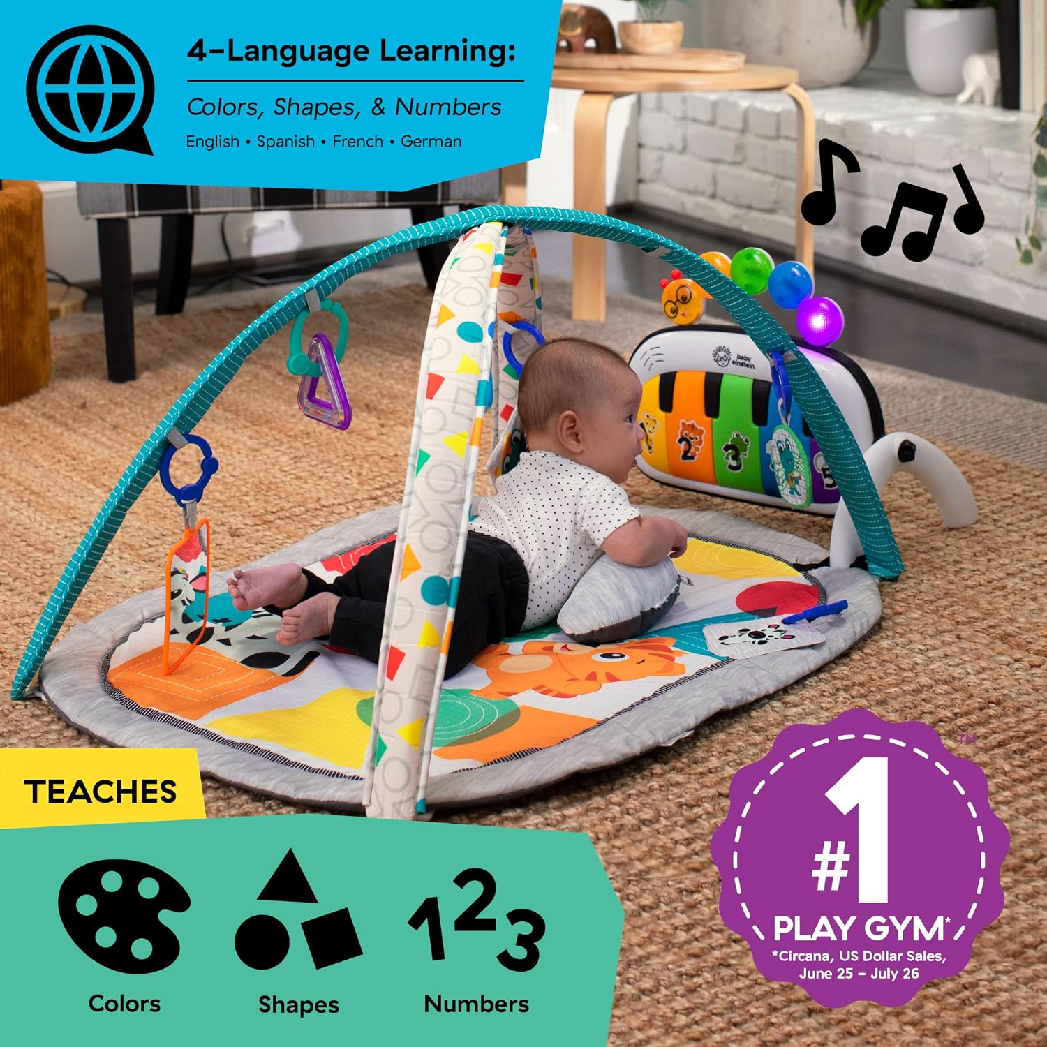 Baby Einstein Kickin Tunes 5-in-1 Bundle, Music & Language Discovery Gym & Take Along Musical Baby Toy, for Ages 0 Months and Up