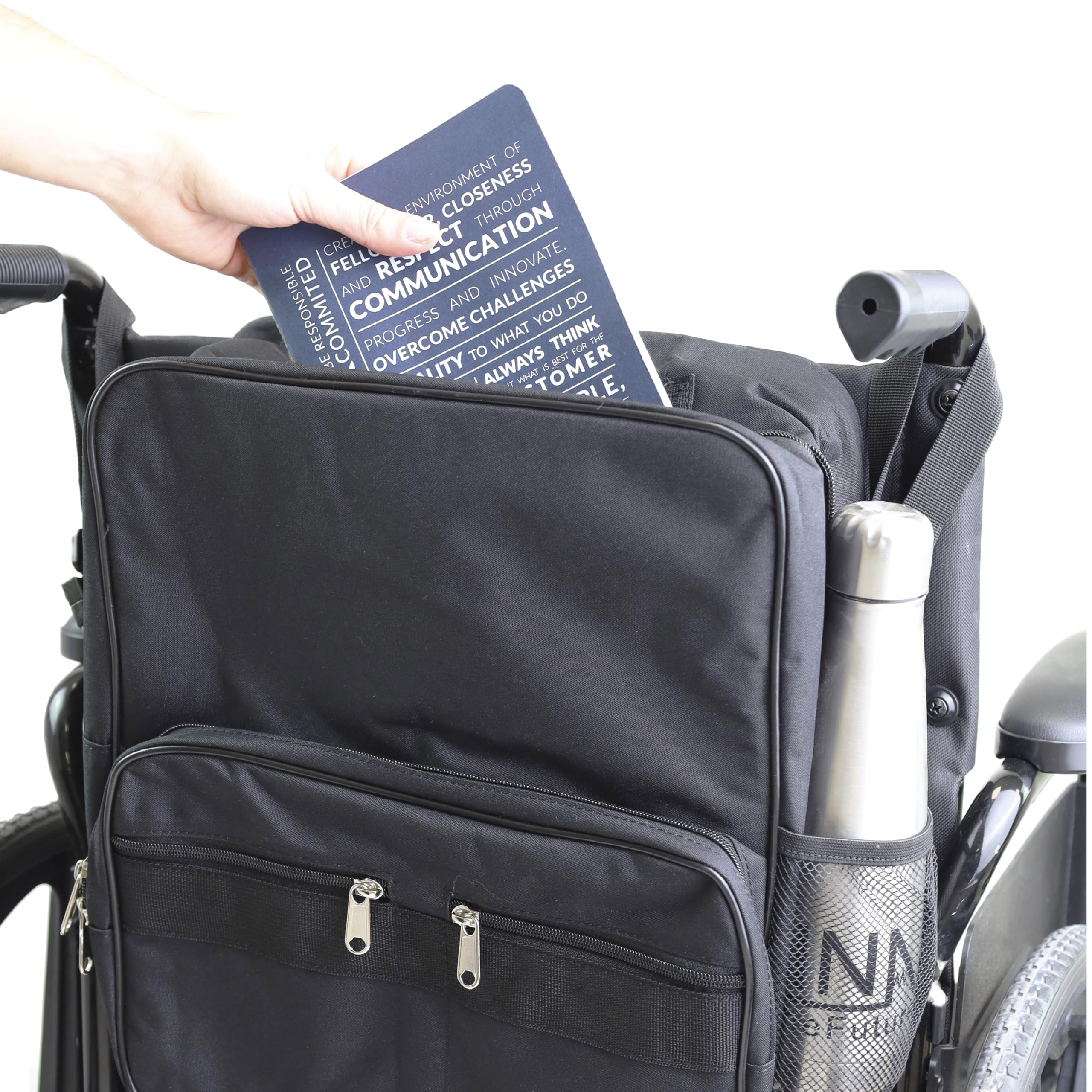 PEPE Mobility - Torba na wózek inwalidzki, plecak na tył wózka inwalidzkiego, pojemna torba do przechowywania akcesoriów do wózków inwalidzkich, wytrzymała, praktyczna, czarna