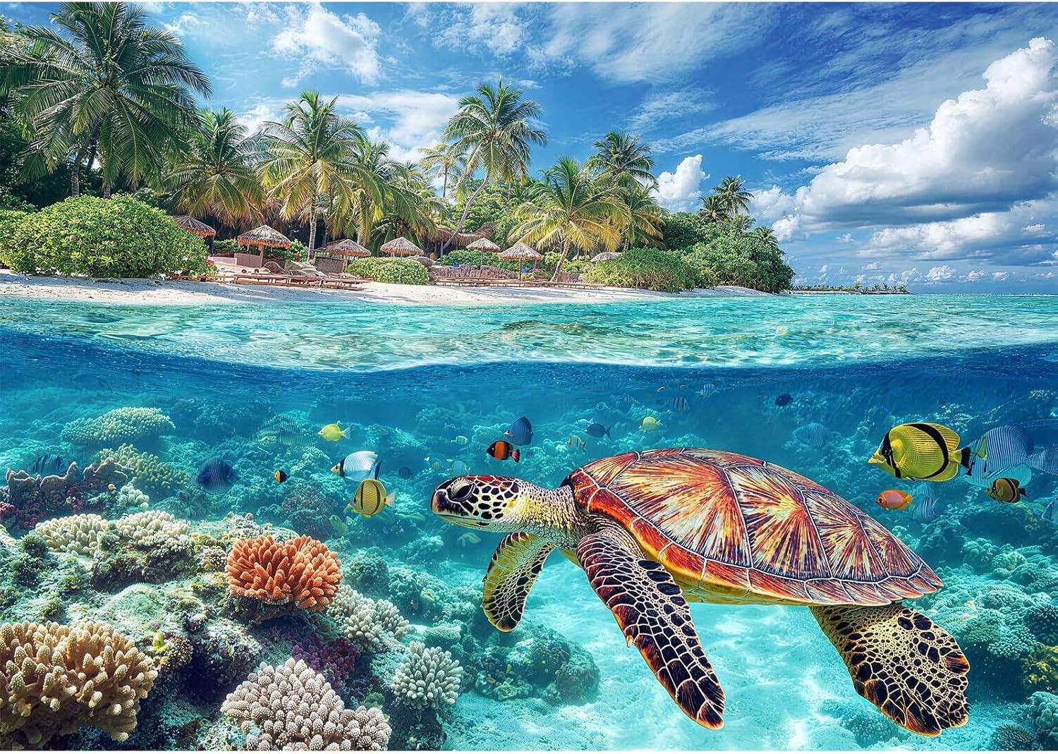 500 Piece Puzzle for Adults, Tropical Beach Jigsaw Puzzles 500 Pieces, Sea Turtle Puzzles for Adults 500 Pieces, Challenging Family Game Gift for Friends and Family, 20.5 x 15 in